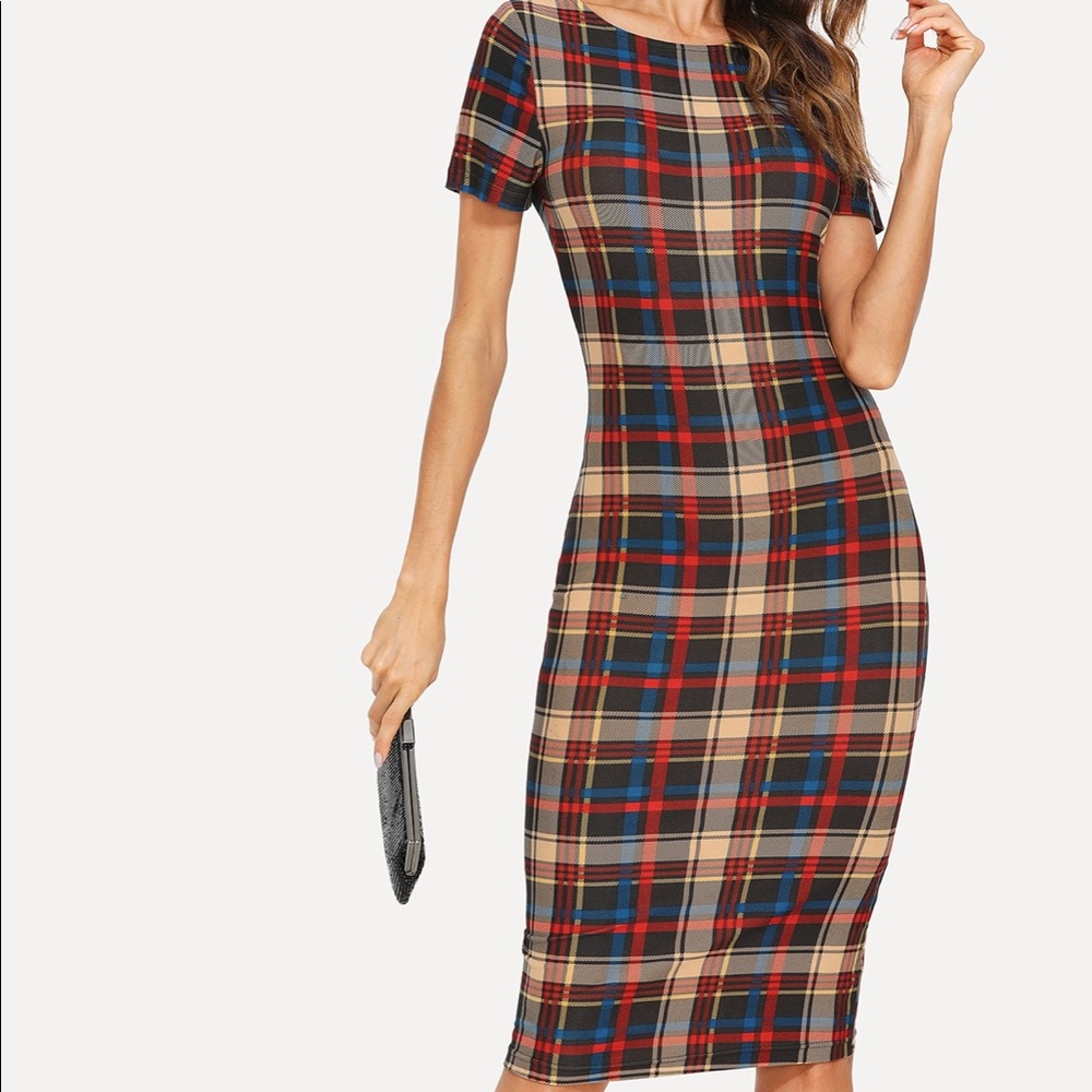 Fitted Plaid dress NWOT